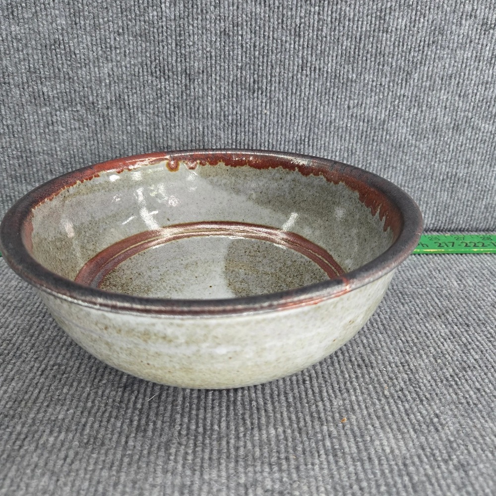Studio Pottery Stoneware Glazed Bowl Signed Earth tones Reds 9x4